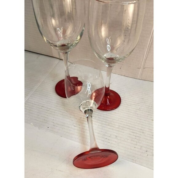 Set Of 2 Clear Long Streamed Wine Glasses With Red Base - Picture 5 of 7